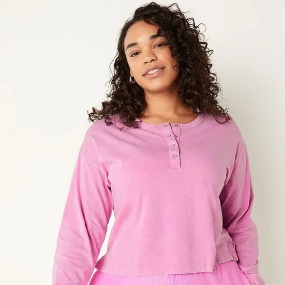 PINK Victoria's Secret Cropped Long Sleeve Henley NWT Sz XL - Picture 2 of 8